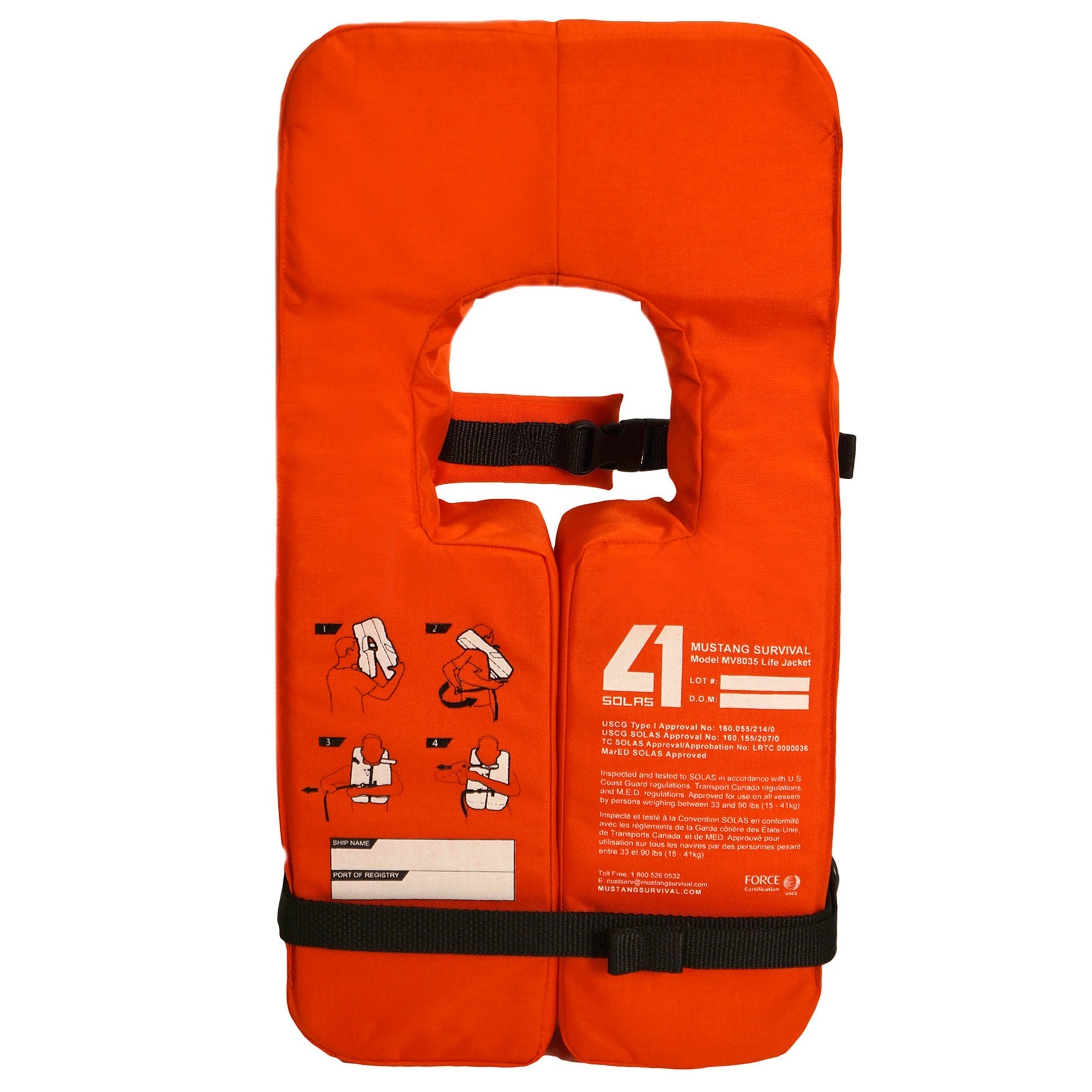 Mustang Survival Mustang SOLAS Type 1 Adult Life Jacket Orange - Boatyard Malaysia